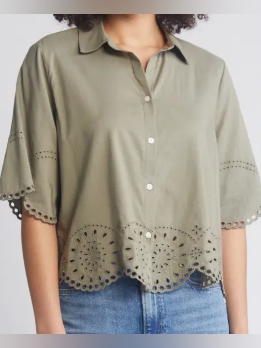 Beach Lunch Lounge Short Sleeve Eyelet Scalloped Hem Sz XL